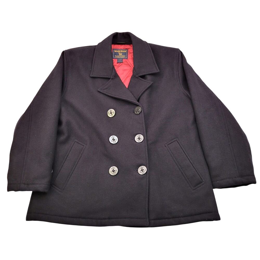 Woolrich Double Breasted Peacoat Women's Medium Navy Wool Lined Heavyweight